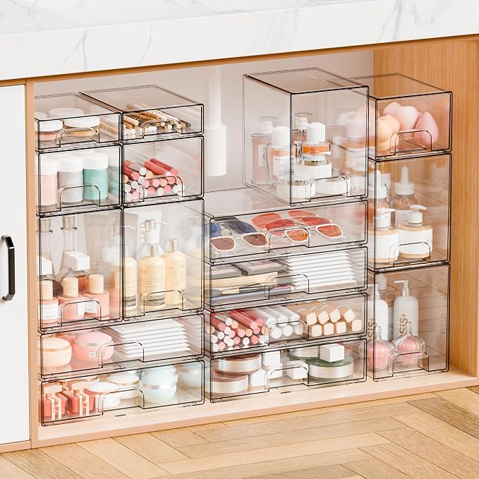 Yieach 2 Pack Clear Stackable Storage Drawers, 4.4'' Tall Acrylic Drawer - Image 7