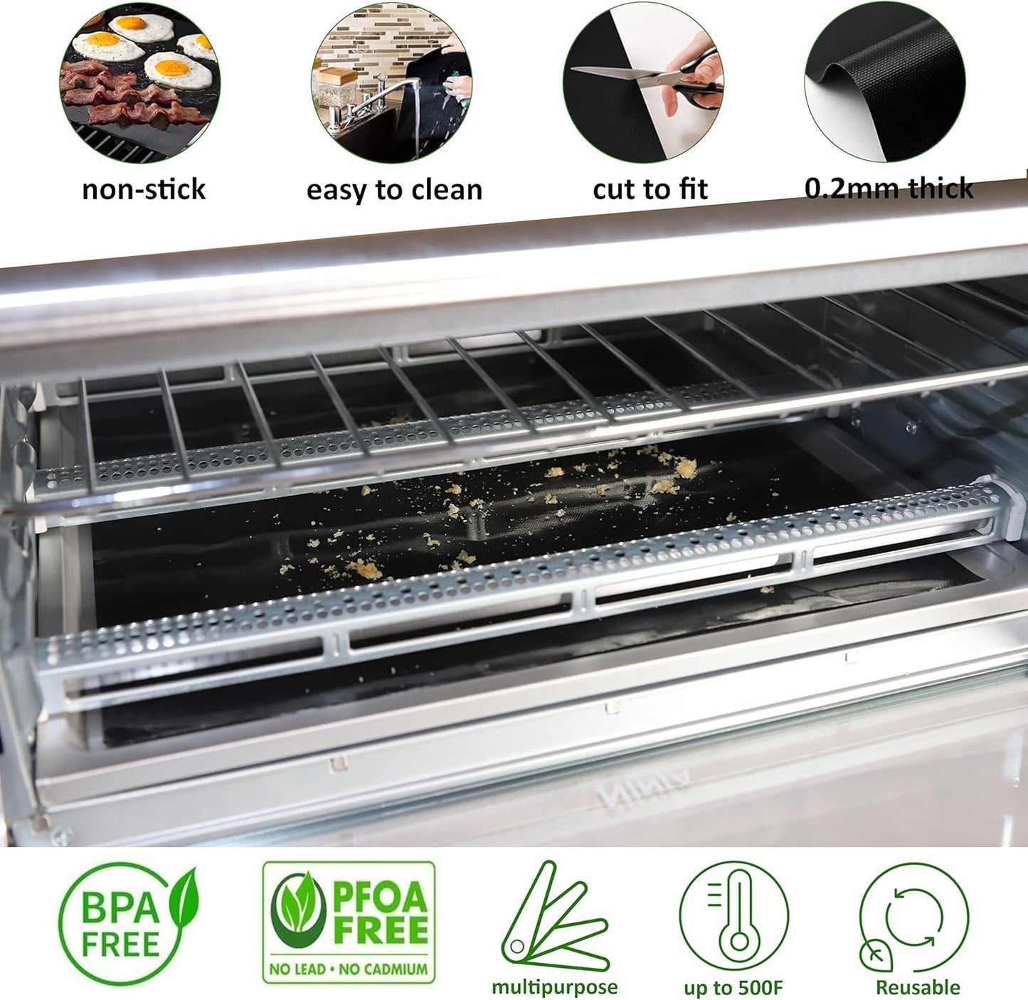Silicone Roasting Mat and Silicone Baking Mat Combo for Air Fryer Oven - Set of 3 Food Safe, Non-Stick Baking Mat and Silicone Roasting Racks with Bonus Non-Stick Oven Liner