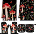Bencailor 6 Pcs Mushroom Kitchen Towels Oven Mitts and Pot Holders Set by Bencailor
