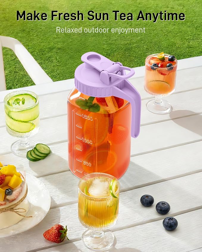 64 oz Glass Pitcher with Lid, Large Wide Mouth Mason Jar with Pour Spout - Image 7