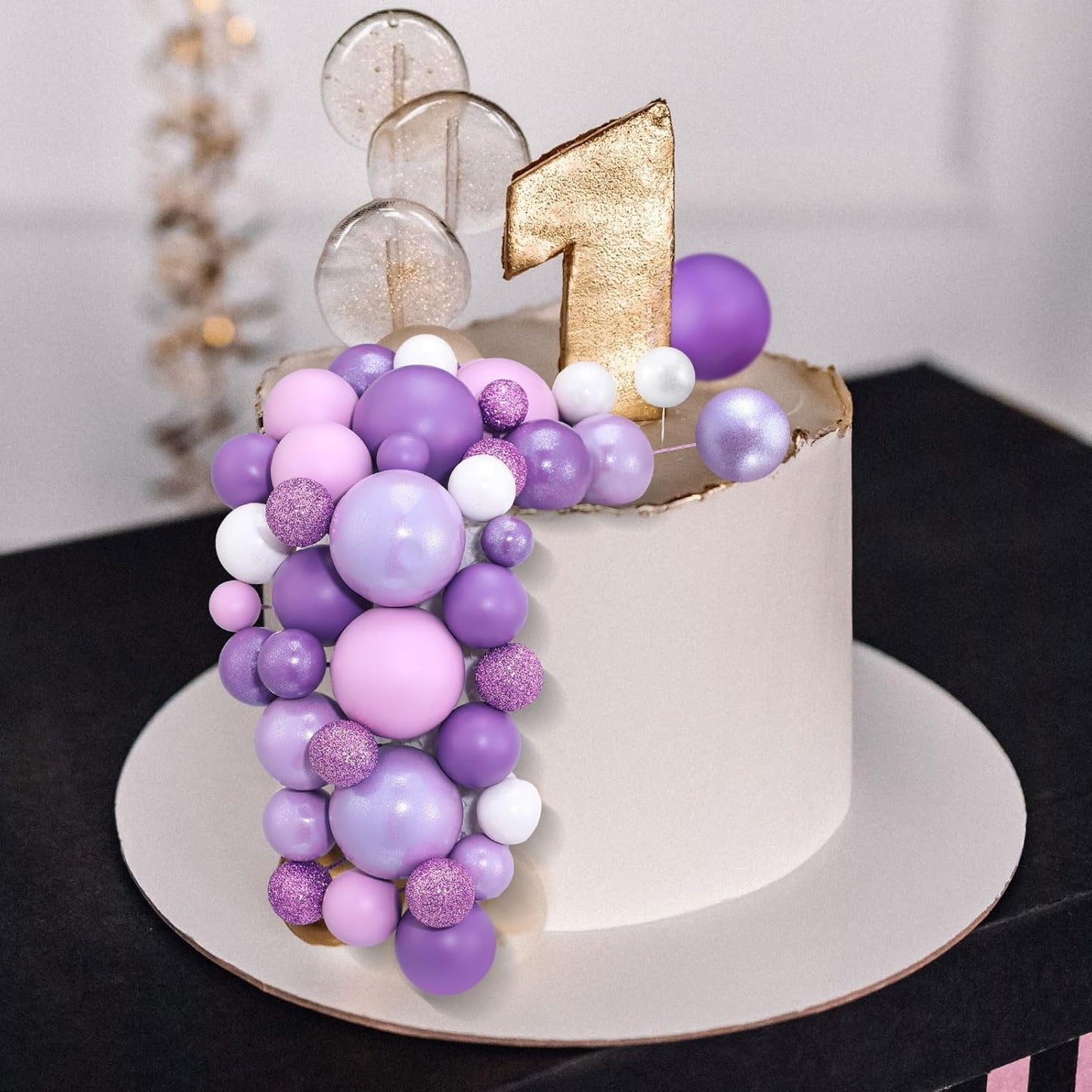108 Pcs Balls Cake Topper DIY Cupcake Insert Foam Balloons for Cake Baking Wedding Anniversary Birthday Decoration(Assorted Purple,Multi Sizes)