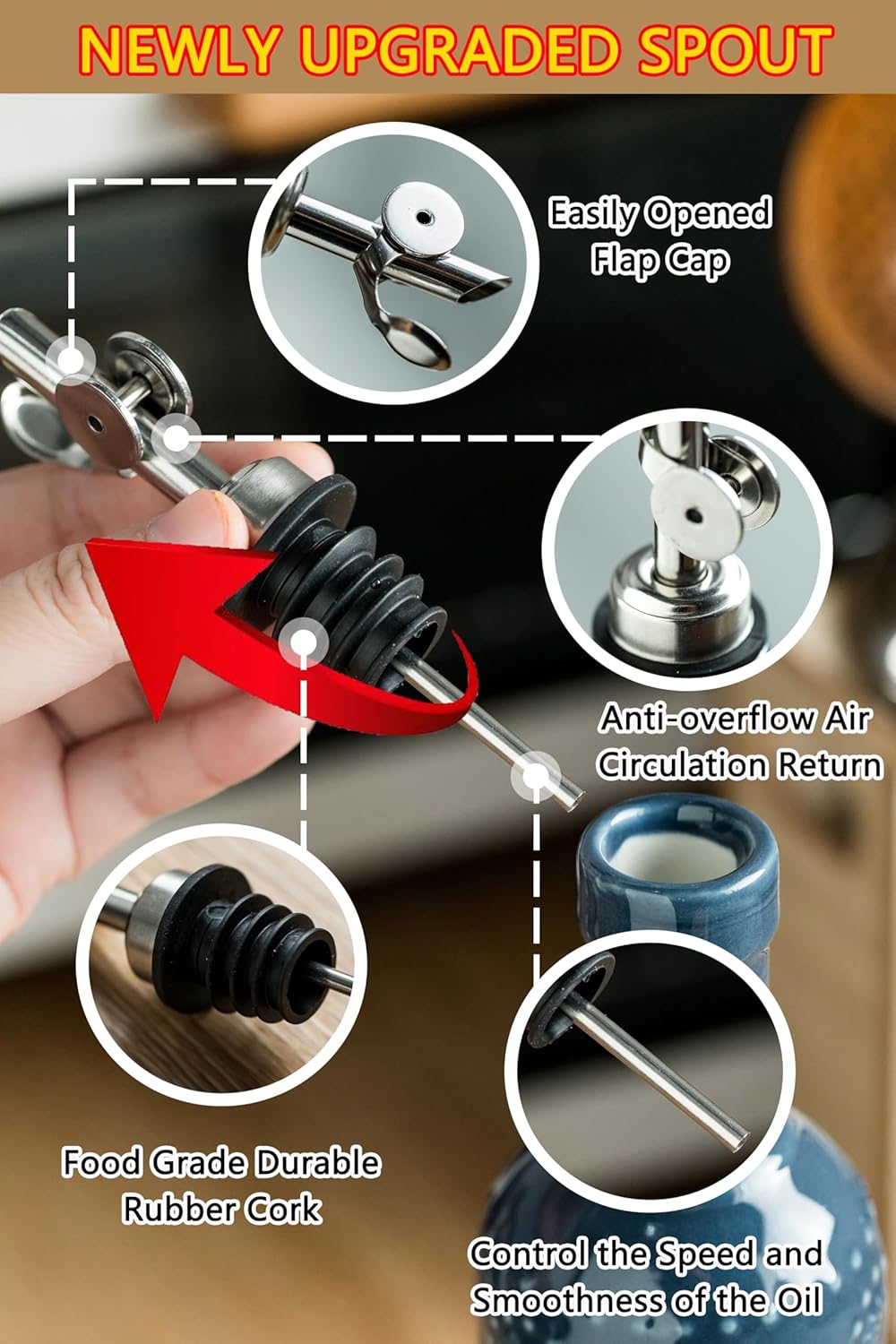 LYEOBOH Oil Dispenser for Kitchen, Olive Oil Dispenser Bottle with Non Drip Spout - 17 OZ Ceramic Vinegar Dispenser Bottle, Easy to Use for Kitchen Gadgets, Frying, BBQ, White