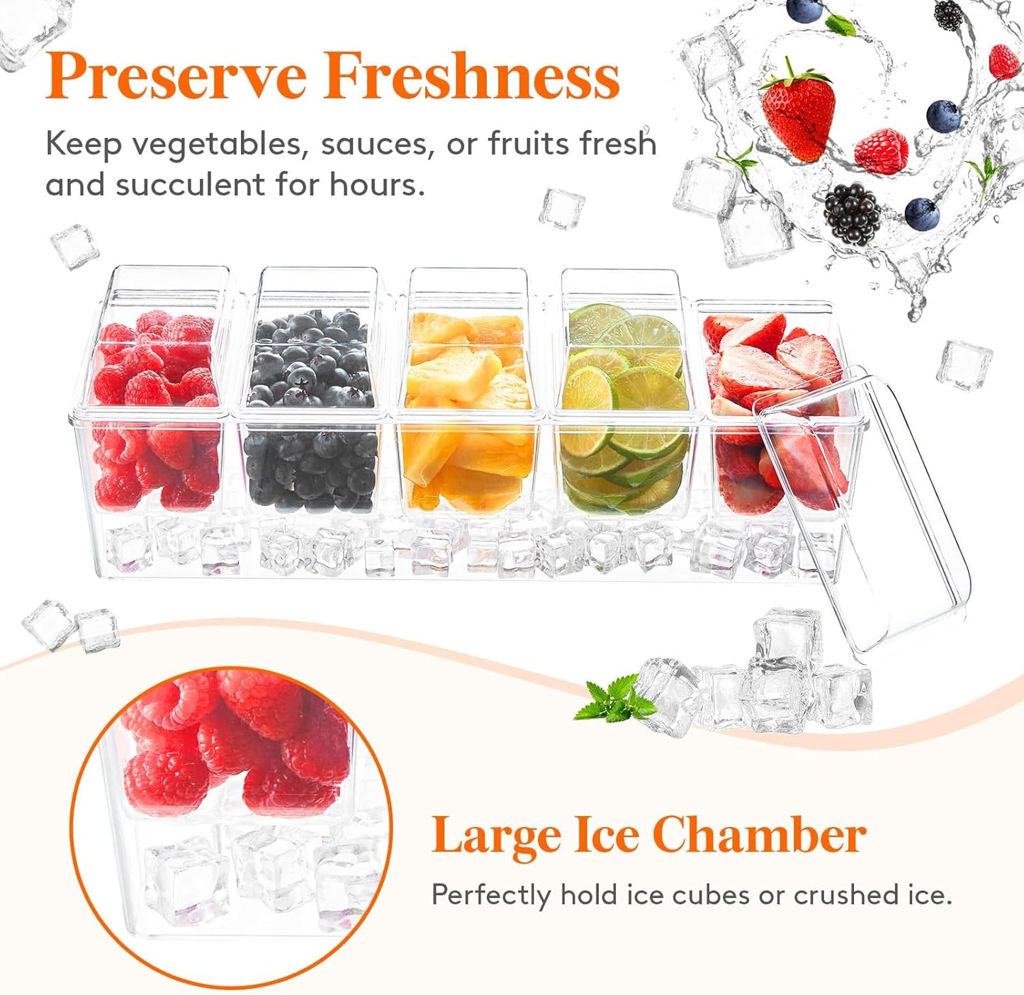 Lifewit 2 Pack Taco Bar Serving Set for Party with5Containers(2.5 Cup)&Components,Large Ice Chilled Condiment Caddy Organizer, Garnish Serving Tray Platter for Mimosa Bar Accessories,Fruit,Salad,Food