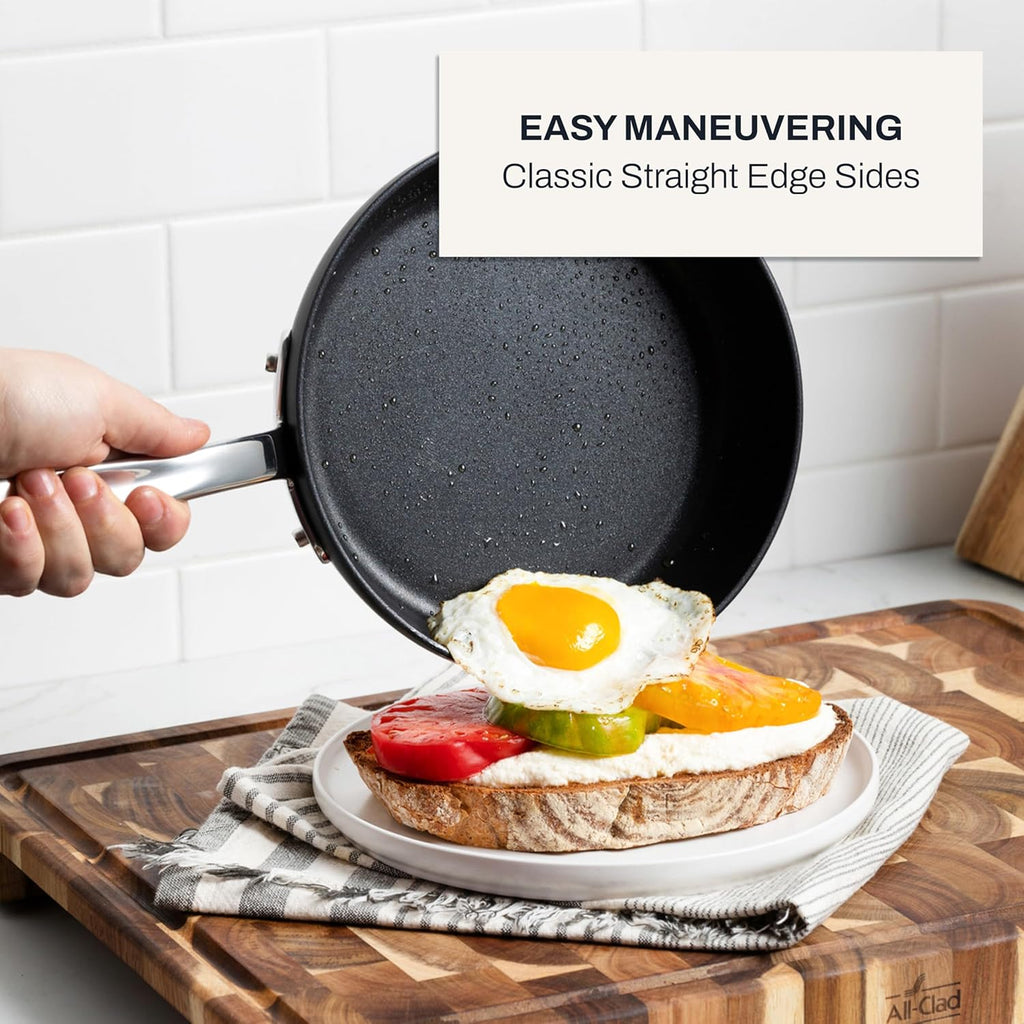 All-Clad HA1 Hard Anodized Nonstick Fry Pan Set – 3-Piece Cookware, 8", 10", 12" Skillets with Lid, Induction Compatible, Oven Safe to 500°F, Lid Safe to 350°F, Black