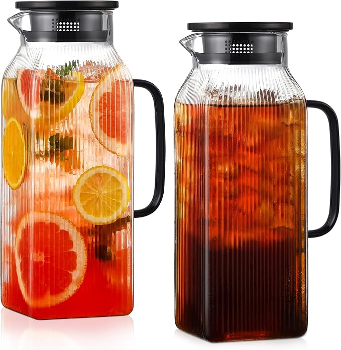 2 Pack 2 Liter/68 oz Square Glass Pitcher by Unknown