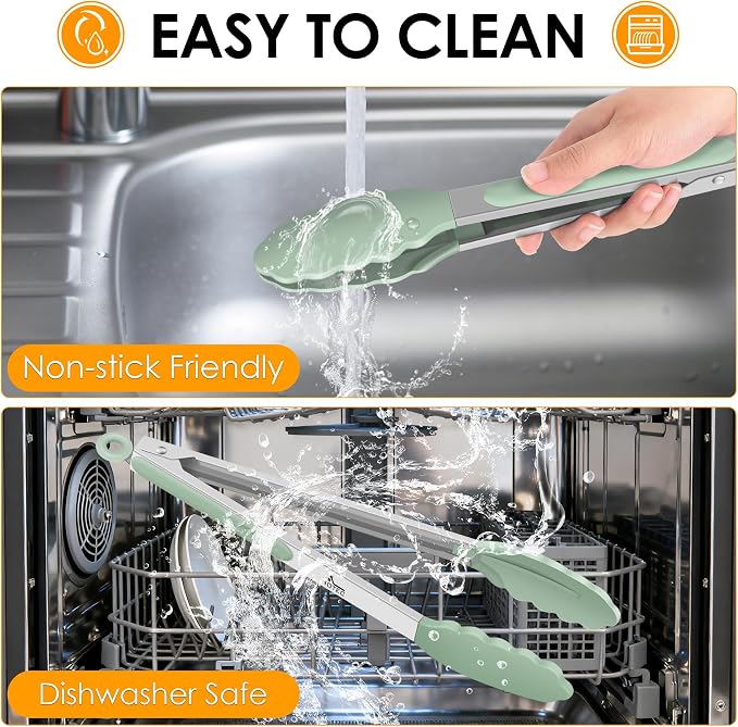 HOTEC Premium 7 & 9 Inch Kitchen Tongs, Stainless Steel Locking Cooking Tongs - Image 7