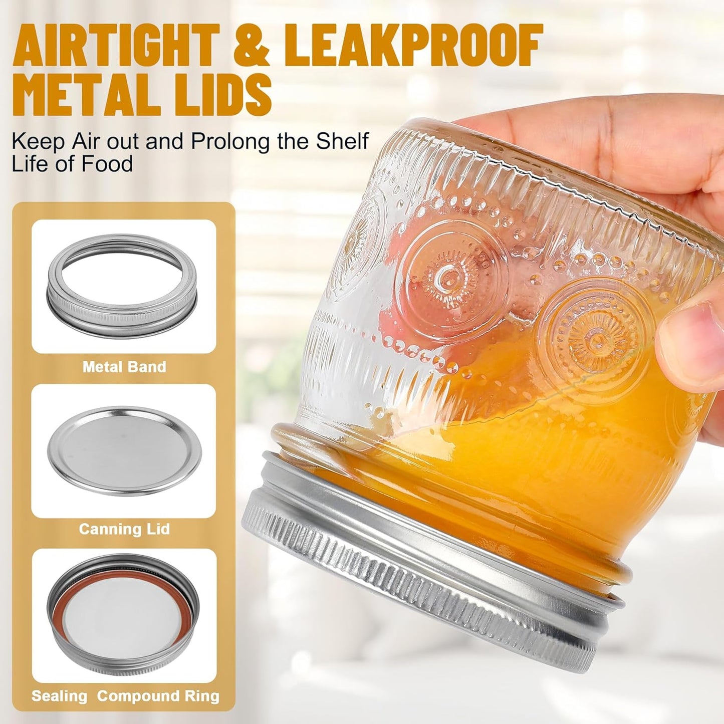 8 oz Small Mason Jars with Regular Airtight Lids - 16 Pack Glass Canning Jars 8 oz, Mini Half Pint Mason Jar for Jam, Jelly, Honey, Overnight Oats, Spices, Candles, Party Favors, Separable Lids