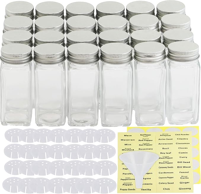Simple Houseware Spice Jars 4 Ounce Square Glass Bottles - Image 2