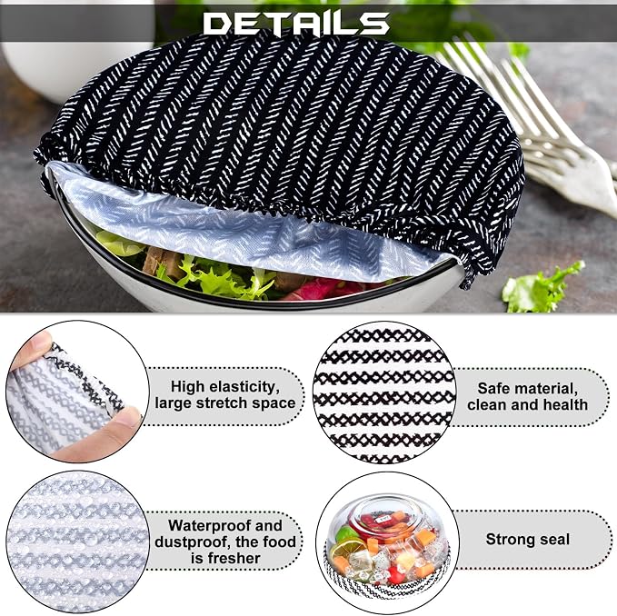 Patelai 10 Pcs Bowl Covers Reusable in 5 Size Stretch Cloth Fabric Elastic Food - Image 3