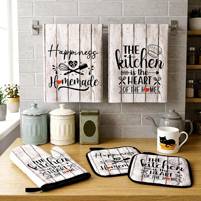 Sratte 6 Pcs Kitchen Decor Accessories Set Farmhouse Towels Pot Holders Oven - Image 2