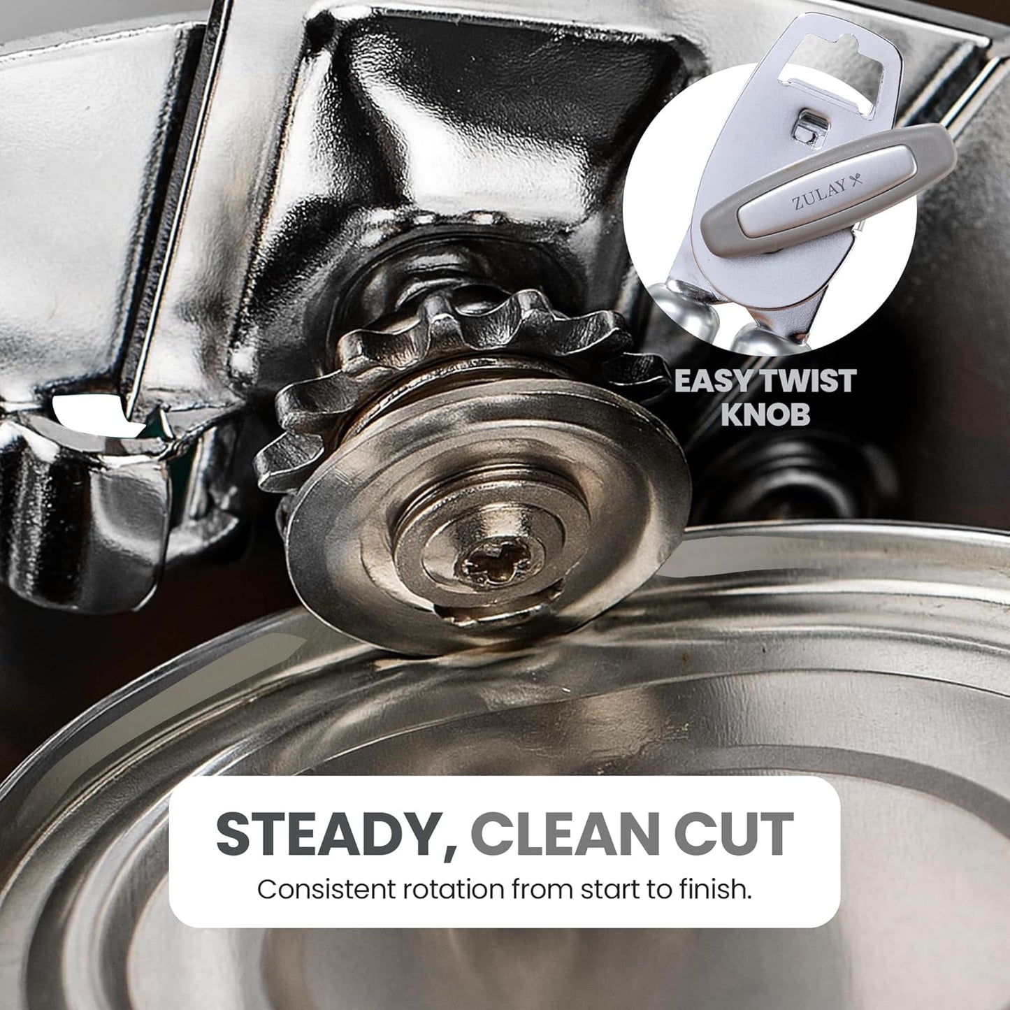 Zulay Kitchen Heavy Duty Stainless Steel Can Opener Manual with Bottle Opener - Rust Proof Manual Can Opener With Turn Knob & Soft Grip Handles