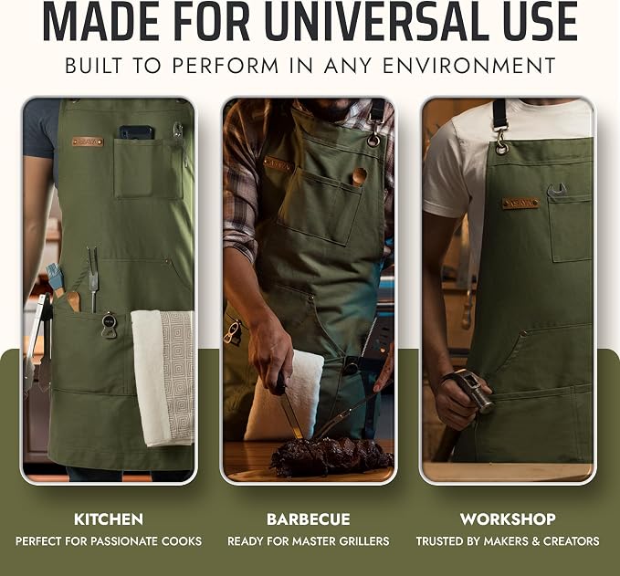 Asaya Chef and BBQ Apron with Bottle Opener and Hand Towel - 10oz Cotton Canvas - Image 7