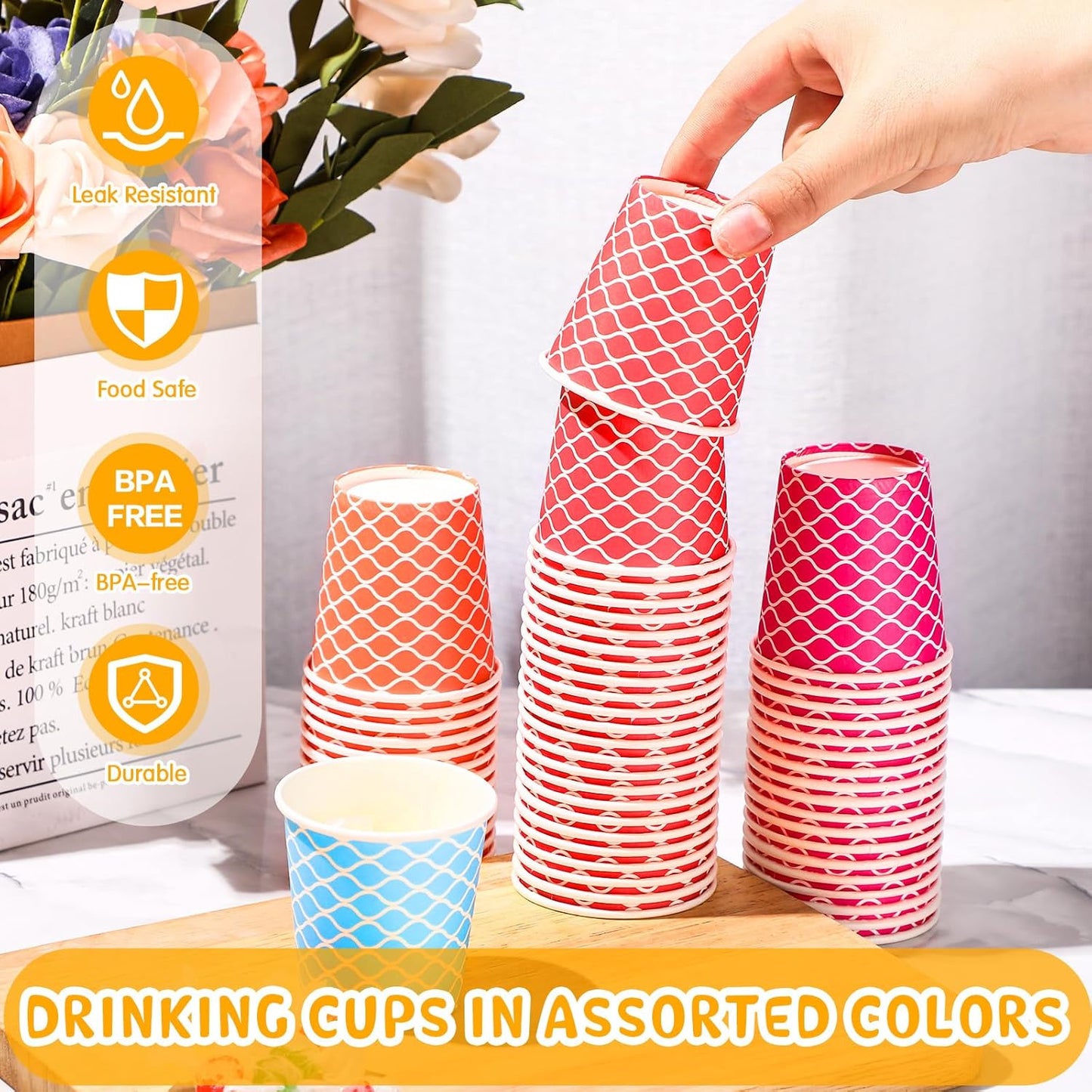Thenshop 1000 Pieces 5 oz Wave Multicolor Paper Disposable Cups Colorful Small Kid Mouthwash Cups for Coffee Drinking Beverage Travel Picnics Barbecues Party, 10 Colors