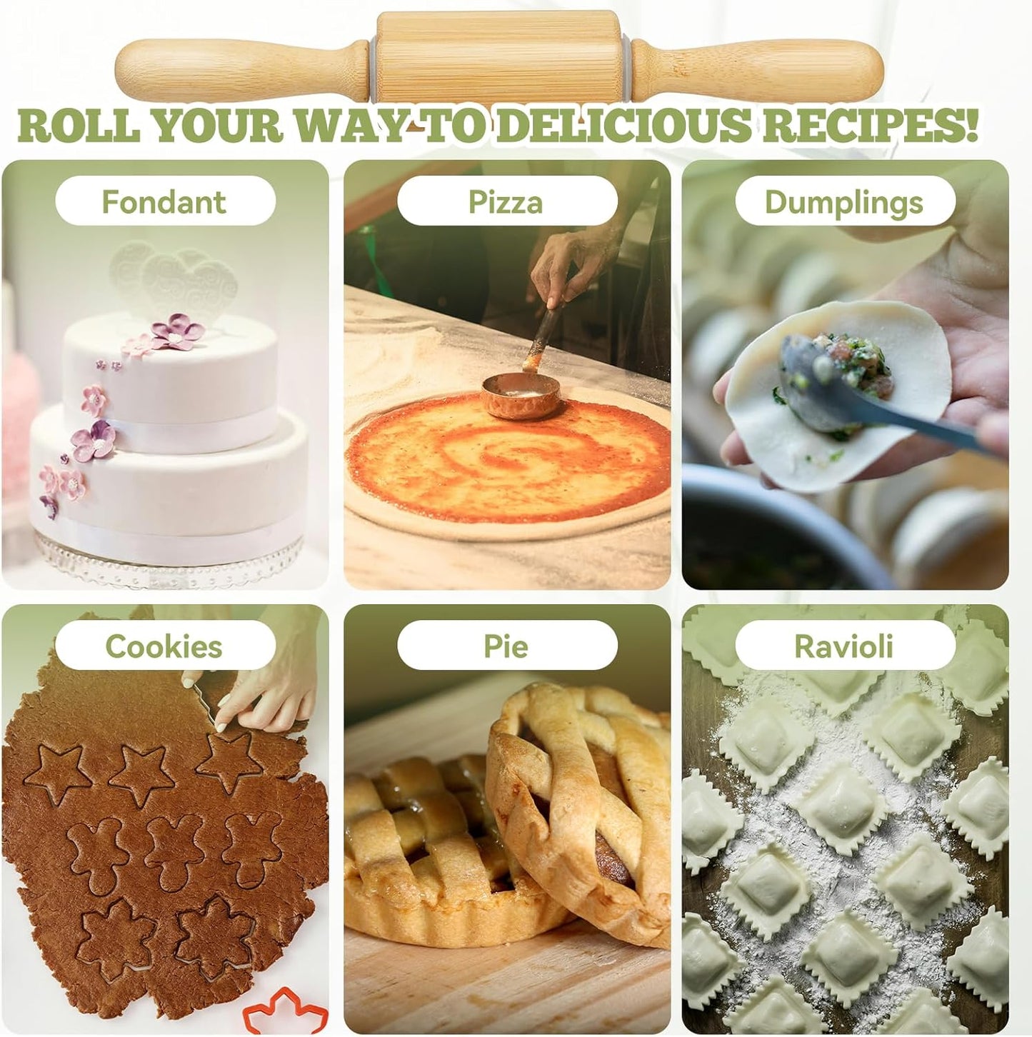 10 inch Wooden Rolling Pin for Baking - Long Dough Roller for All Baking Needs