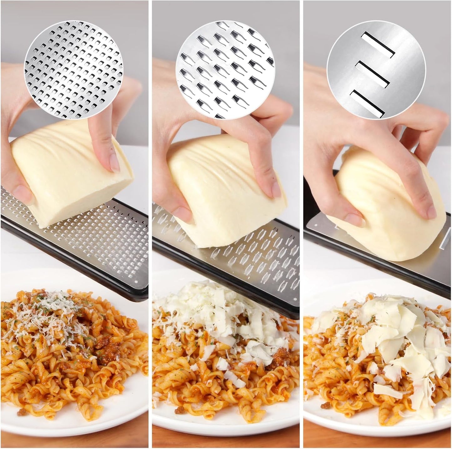 LHS Lemon Zester Grater Set of 3 - Cheese Grater Kitchen Tool for Parmesan Cheese, Ginger, Nutmeg, Chocolate, Vegetables, Stainless Steel Cheese Shredder（Fine & Ribbon & Coarse Blades）