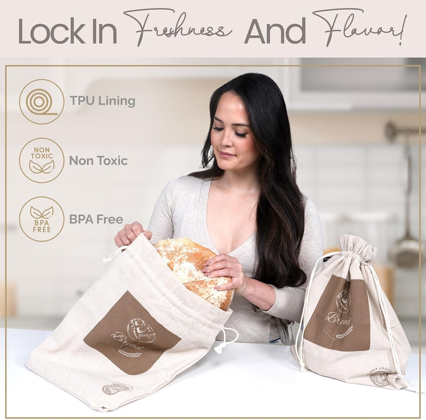 Linen Bread Bags for Homemade Bread – Easy to Clean Large Reusable Cloth Bags for Sourdough, Sandwich & Loaf Storage, BPA-Free Linen Bag with String Closure For Fresh Breads Storage (2 Pack, XL)