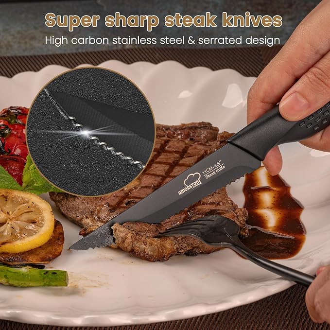Amorston Steak Knives, Steak Knives Set of 8, Stainless Steel Steak Knife Set - Image 2