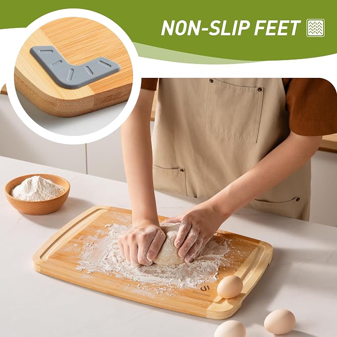 Bamboo Cutting Board Set Non Slip Feet Over Sink Men Husband Birthday Christmas - Image 2