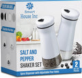 The Original Salt and Pepper Shakers set - White- Spice Dispenser with Adjustable Pour Holes - Stainless Steel & Glass - Set of 2 Bottles