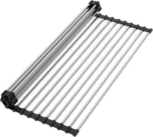 NEZUIBAN Dish Drying Rack with Roll Up and Over Sink for Kitchen,20.5"x13.8",Black