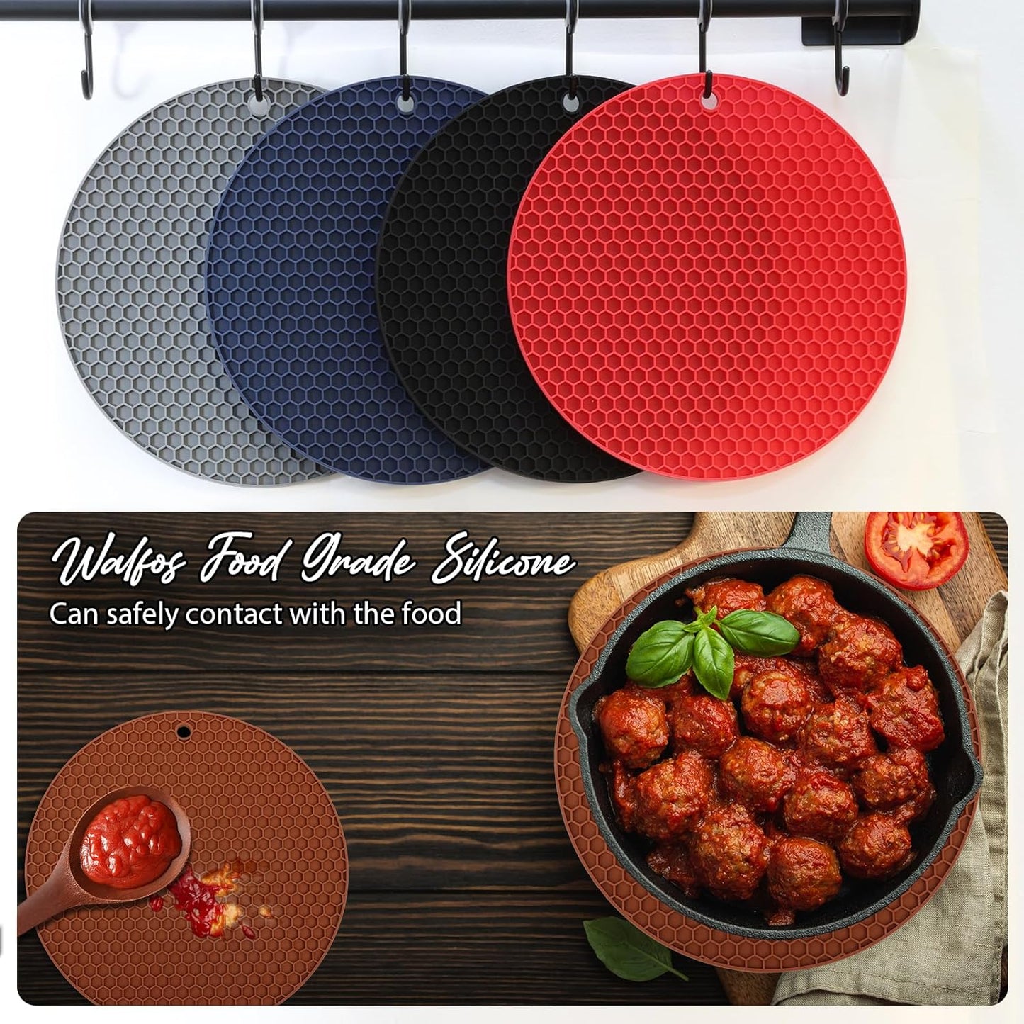 Joyhalo Trivets for Hot Dishes - Hot Pads for Kitchen, Silicone Pot Holders for Hot Pots and Pans, Silicone Mats for Kitchen Countertops, Table, Flexible Easy to Wash and Dry, Brown