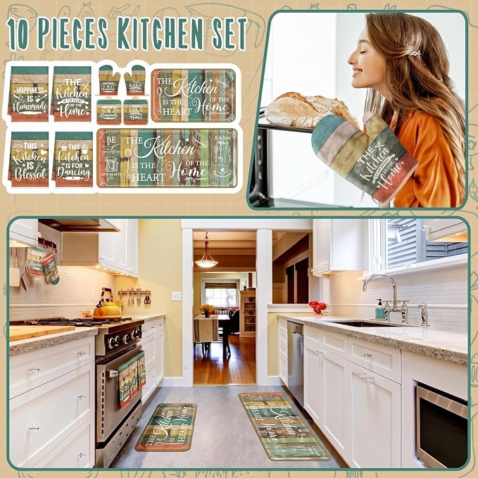 Fourluoo 10 Pcs Farmhouse Kitchen Decor and Accessories Set 4 Kitchen Towels 2 - Image 2