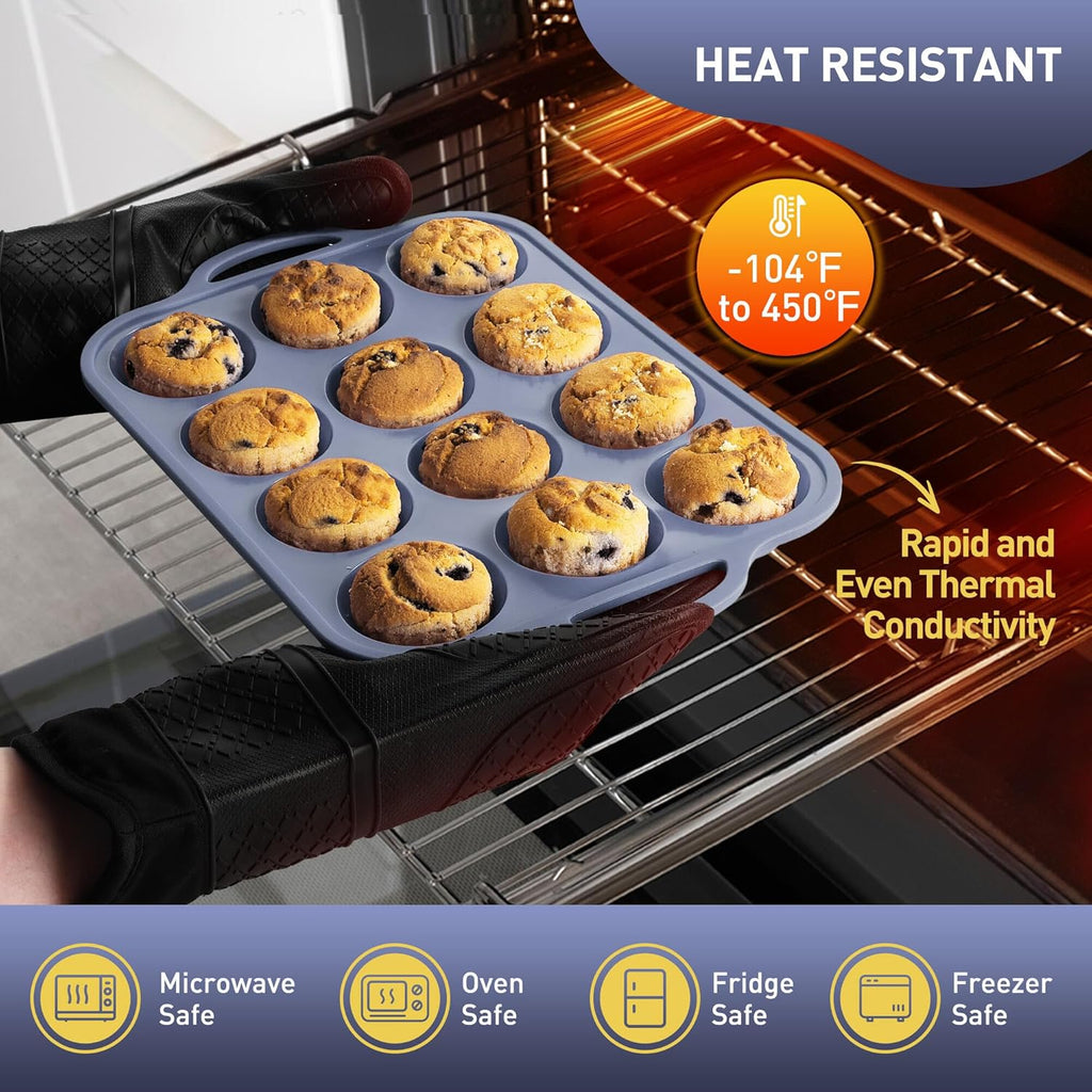 12 Cups Silicone Muffin Pan with Metal Reinforced Frame Regular Size Cupcake Pan Tray Egg Bites Silicone Rubber Cookie Molds Muffin Tin Baking Pans Tart Pan Not Stainless Steel Ceramic Aluminum