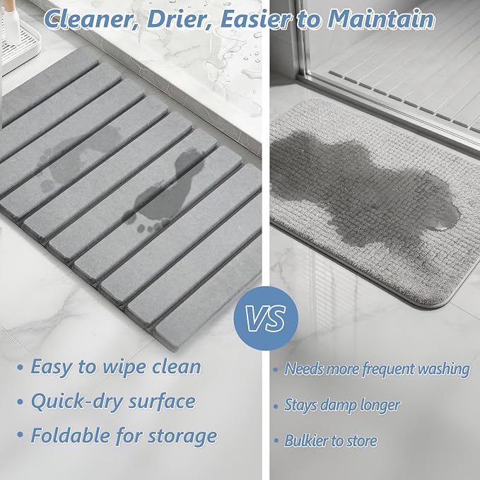AWW Foldable Stone Bath Mat, Super Absorbent Diatomaceous Earth Mats, Non-Slip - Image 4