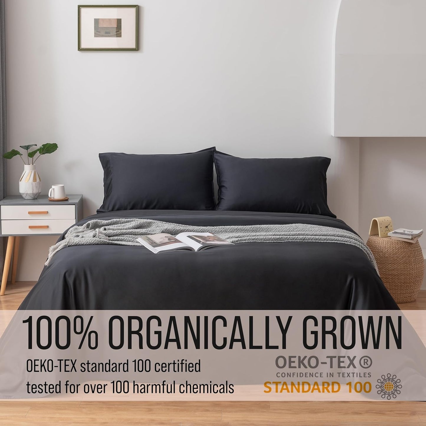 Bella Coterie Luxury Bamboo Viscose Cal King Size Sheet Set | 100% Organically Grown | Ultra Soft | Cooling for Hot Sleepers | 18" Deep Pocket [Black]