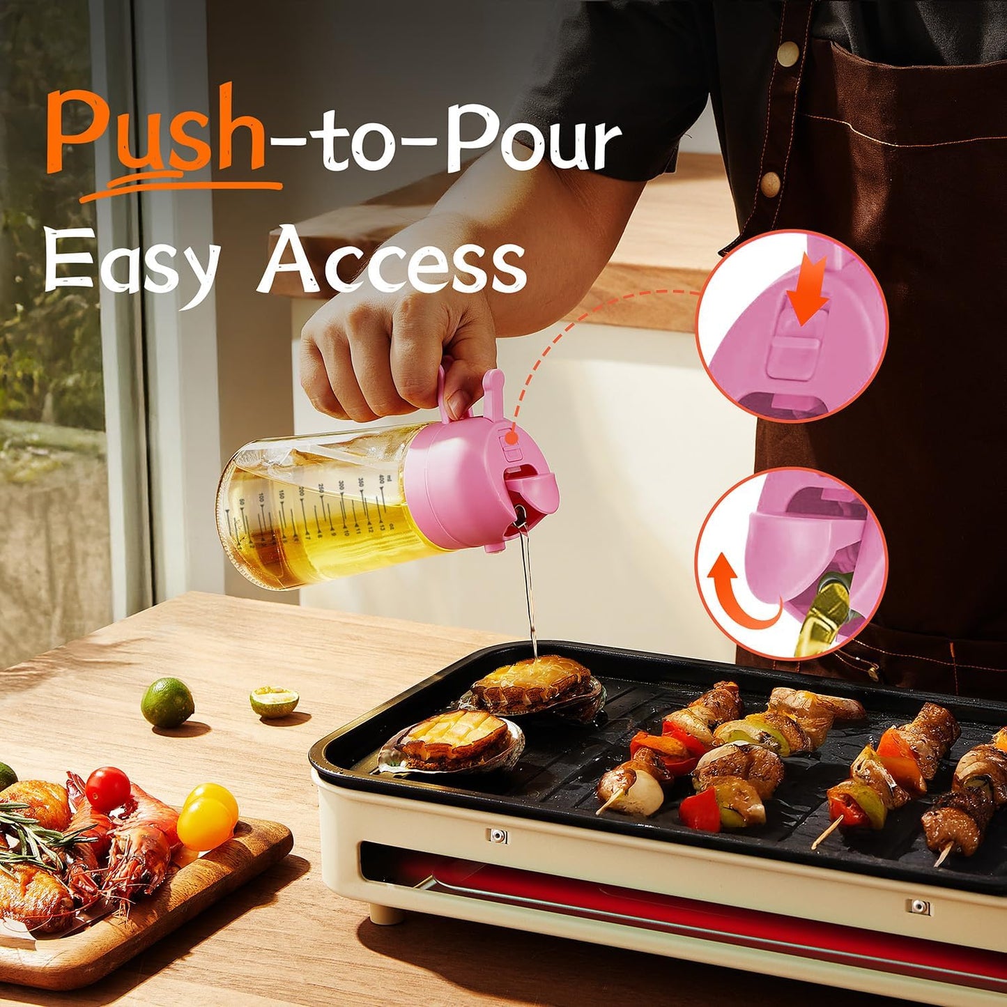 TrendPlain 16oz/470ml Glass Olive Oil Sprayer for Cooking - 2 in 1 Olive Oil Dispenser for Kitchen Gadgets, Air Fryer, Salad, and BBQ - Bubblegum