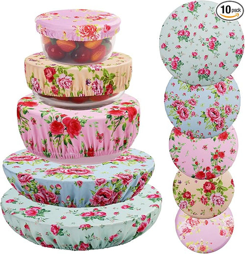 10Pcs Reusable Bowl Covers In 5 Size, Stretch Cloth Fabric Dish Cover Kitchen by CGFOXUO