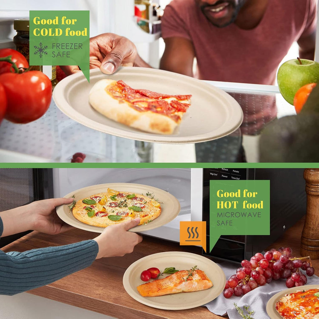 Gezond Compostable Paper Plates Set 250pcs Disposable Sugarcane Plates Utensils Eco-Friendly Plate, Cutlery, Napkins, Straws and Cups for Party 25 People