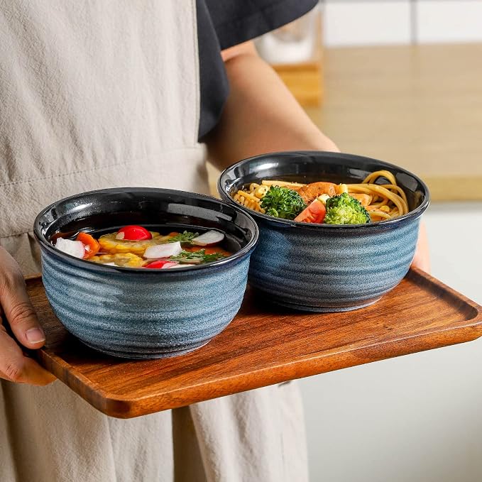HASENSE Ceramic Cereal Bowls Set of 6, 20 Oz Navy Blue Stoneware Bowls - Image 6