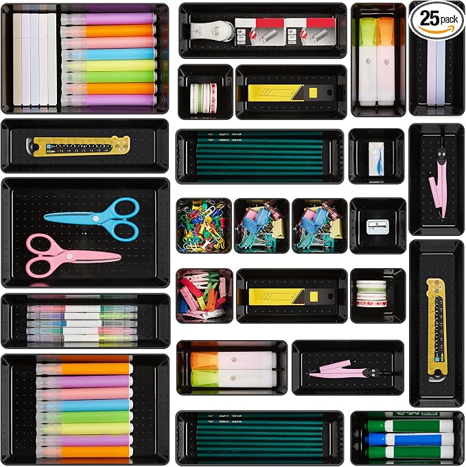 Vtopmart 25 PCS Office Desk Drawer Organizers Set, 4-Size Versatile Plastic by Vtopmart