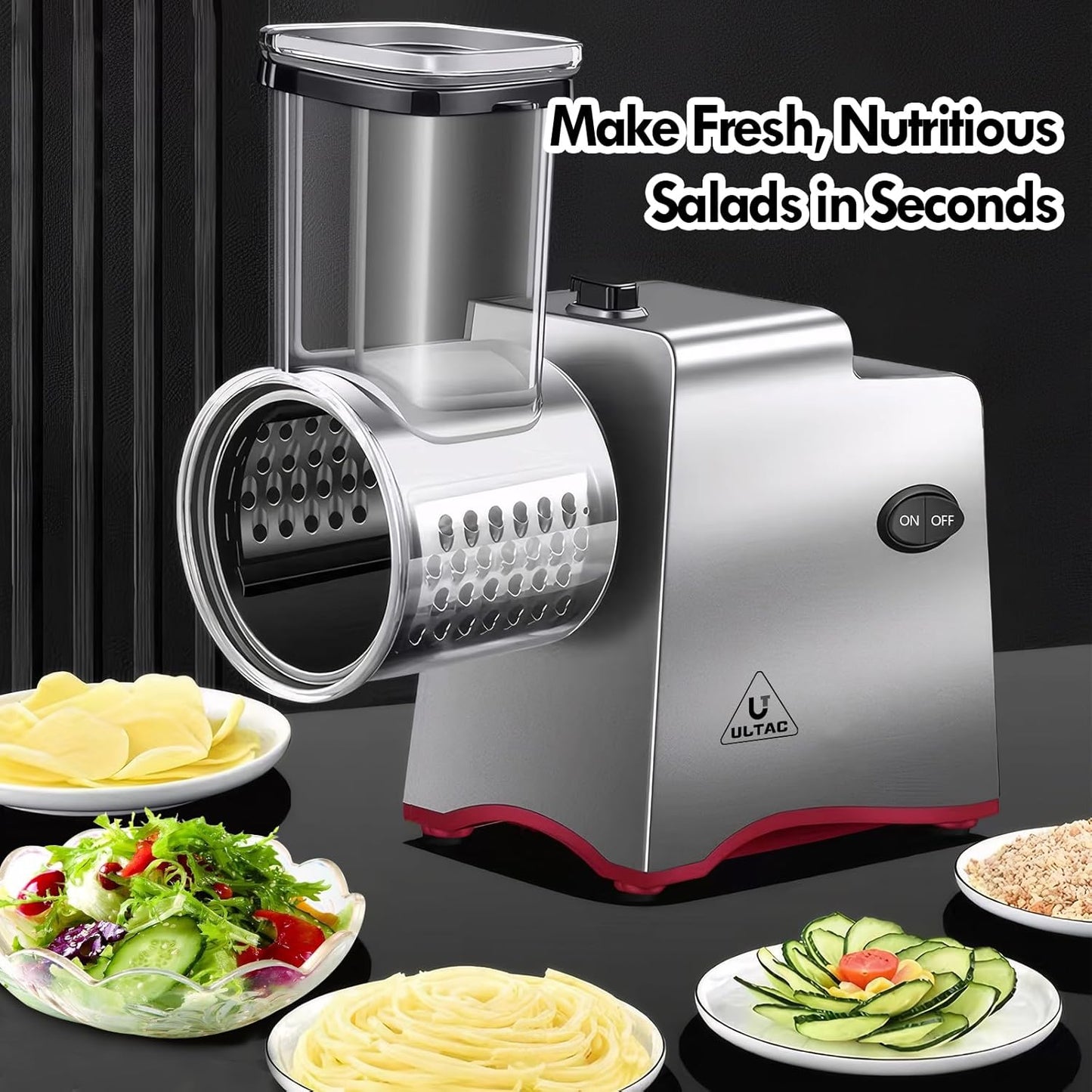 ULTACElectric Cheese Grater,Electric Cheese Grater for Block Cheese with 7 Different Shapes of Blades, 250W Electric Slicer Shredder, Electric Salad Machine for Cheeses, Fruits, Vegetables