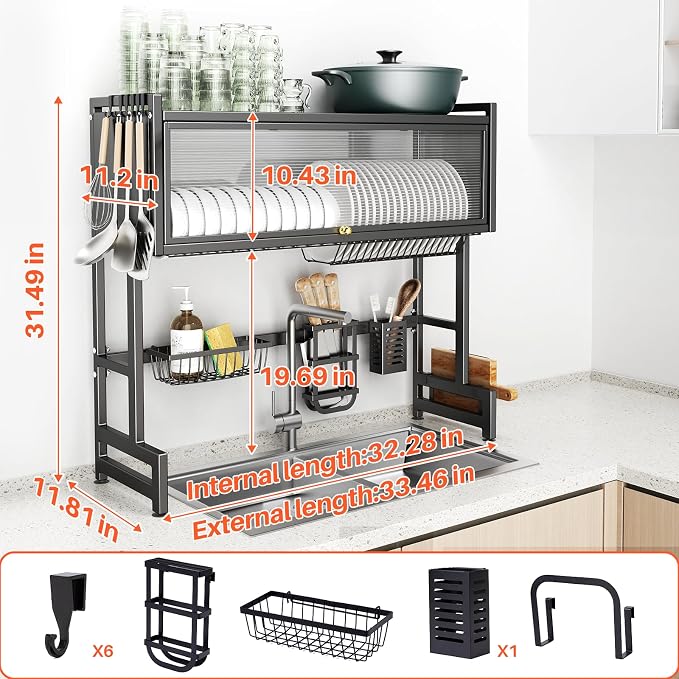 Over The Sink Dish Drainer Drying Rack 3 Tiers - Image 6