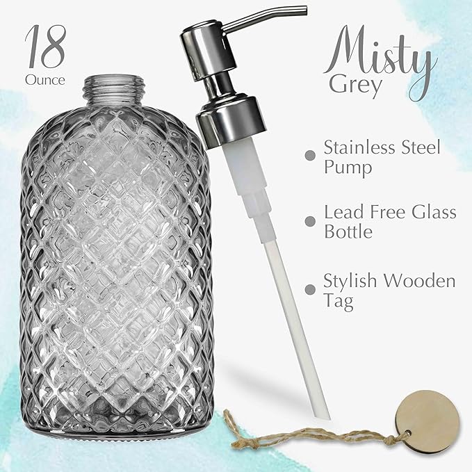 JASAI 18Oz Gray Glass Soap Dispenser - Image 2