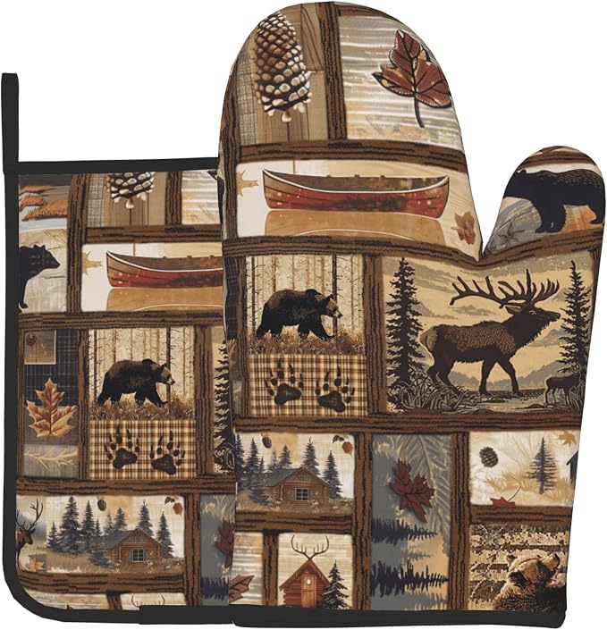 Rustic Lodge Pot Holders and Oven Mitts by DZGlobal