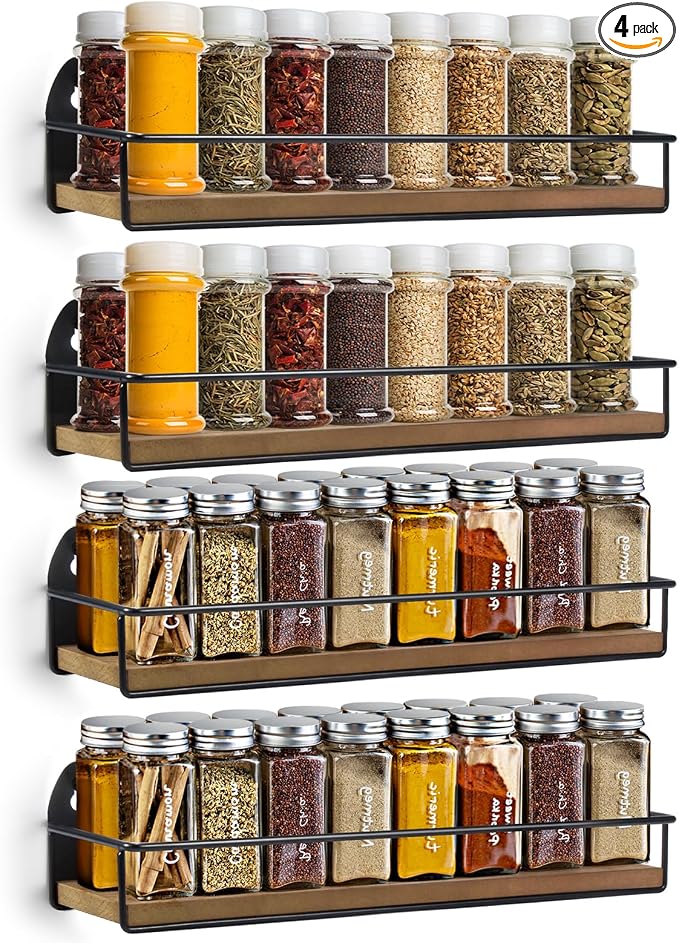 TJ.MOREE 4 Pack Spice Rack Wall Mounted Rustic Style Hanging Spice Organizer by TJMOREE