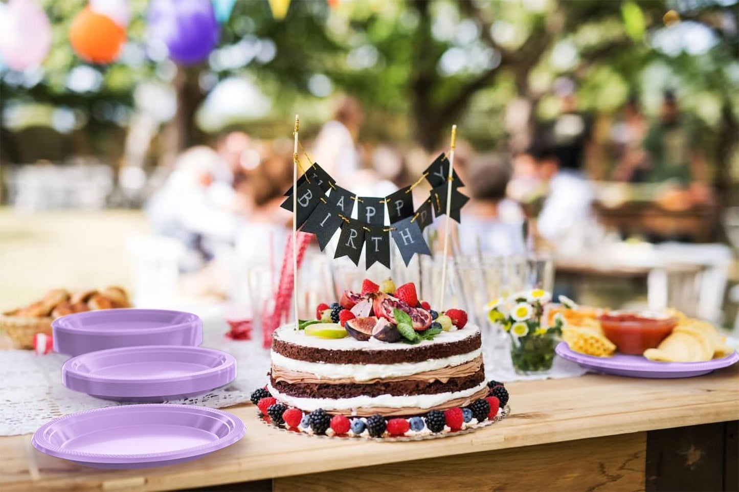 Exquisite Party Solids Lavender Plastic Plates For Party 9" Lavender Disposable Plates Heavy Duty Supplies 100 Pcs Plastic Dinnerware Sets Heavy Duty 350 GSM Disposable Dinnerware Set