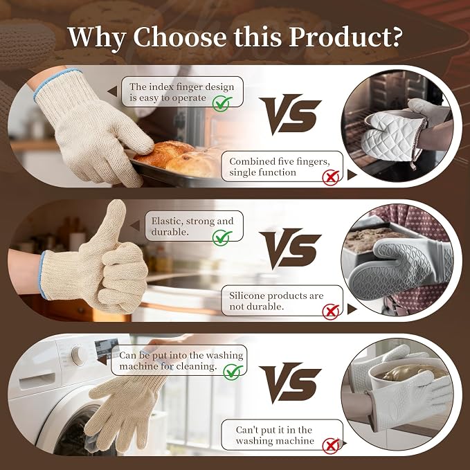 Hovico Heat Resistant Oven Gloves, Ove Glove BBQ Gloves Heat Resistant Cooking - Image 8