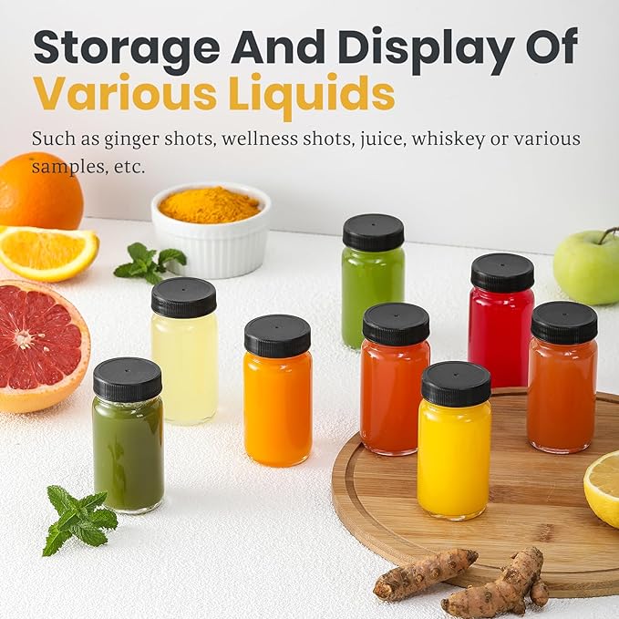 9 Pack, 2 oz Glass Shot Bottles w/ Black Lids & 9 Labels - Image 5