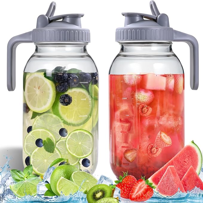 64OZ Glass Pitchers with Lid, Wide Mouth Water Jugs, Leak-Proof Airtight Mason by Scidea