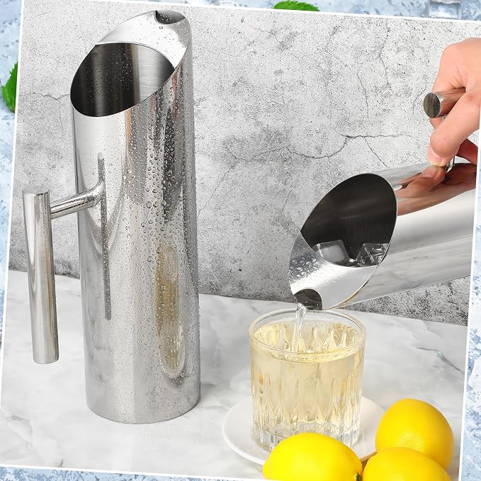 Funnymoom Stainless Steel Water Pitcher 53oz Modern Metal Pitcher - Image 4