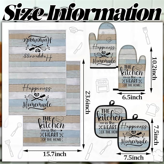 Sratte 6 Pcs Kitchen Decor Accessories Set Farmhouse Towels Pot Holders Oven - Image 4