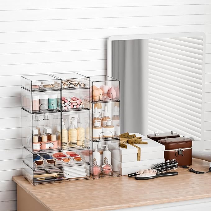 Yieach 2.2'' Tall Small Clear Stackable Storage Drawers, 6 Pack Stacking - Image 6