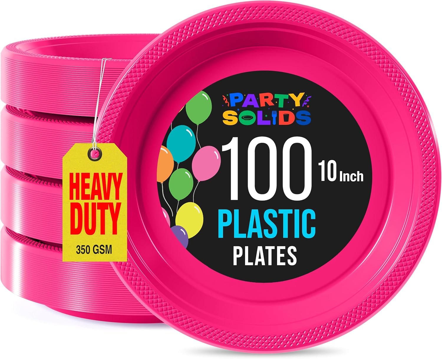 Exquisite Party Solids Hot Pink Plastic Plates For Party 10" Hot Pink Disposable Plates Heavy Duty Supplies 100 Pcs Plastic Dinnerware Sets Heavy Duty 350 GSM Disposable Dinnerware Set