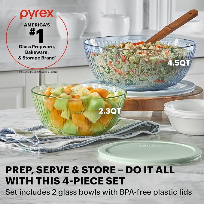 Pyrex Colors Sculpted Tinted Medium/Large Glass Mixing Bowls - Image 2