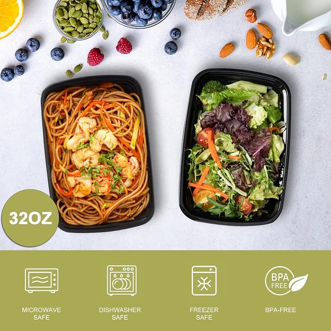 Ezalia 15 Pack- Meal Prep Containers 32oz, Plastic Food Prep Containers Reusable - Image 2