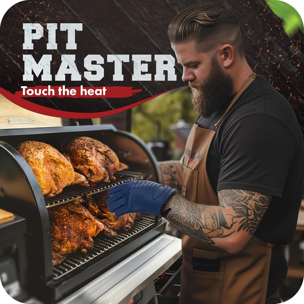 KITCHEN PERFECTION Silicone Smoker Oven Gloves -Extreme Heat Resistant BBQ Gloves -Handle Hot Food Right on Your Smoker Grill Fryer Pit|Waterproof Oven Mitts Grill Gloves |Superior Value Set+3 Bonuses